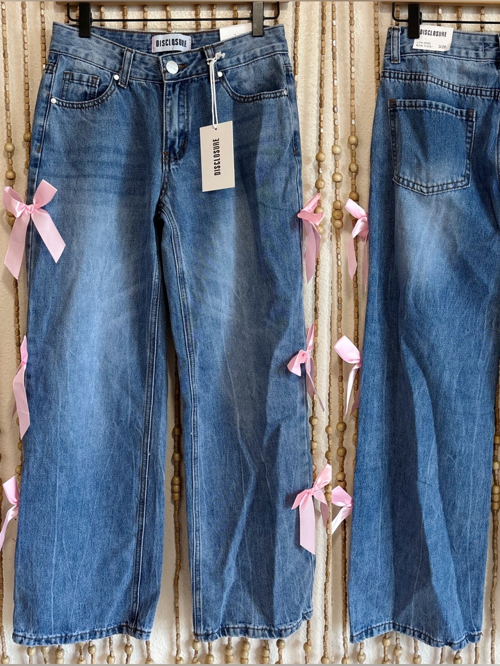 NEW Disclosure Baggy Wide Leg Bow Detail Embellished Detail Coquette Jeans